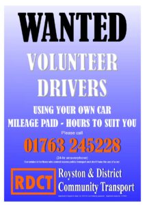 Blue back ground, text saying "Wanted, volunteer drivers"